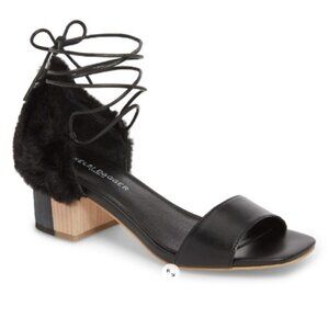 Kelsi Dagger Sam Leather Faux Fur Block Heel Sandal Black Size 7